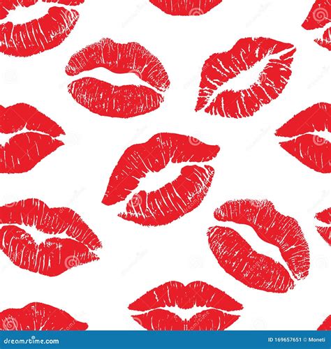 Lipstick Kiss Print Isolated Seamless Pattern Red Vector Lips Set