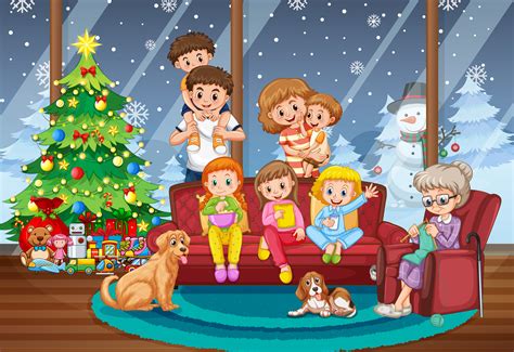 family   christmas scene  vector art  vecteezy