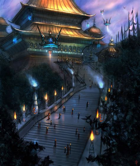 Pagoda Fantasy Landscape Conceptual Artist Anime Art Fantasy