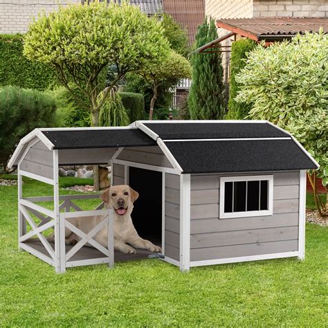 Pawhut Outdoor Wooden Dog House Cabin Style Weatherproof Raised Pet