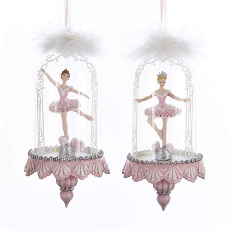 Kurt Adler 6 Pink Ballerina In Cloche Glass Christmas Ornament C7914