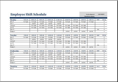 Weekly Employee Shift Schedule Template Excel Printable Schedule Template