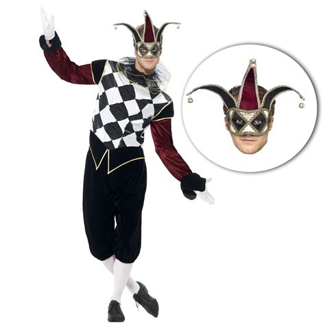 adults mens vintage venetian harlequin jester halloween costume filligree mask ebay