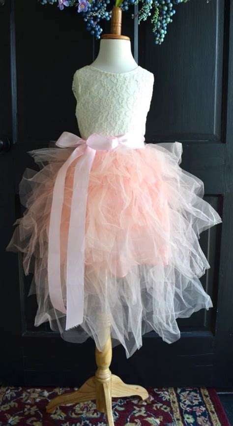 Flower Girl Blush Pink Tutu Dress Blush Pink Long Tulle Skirt Lace