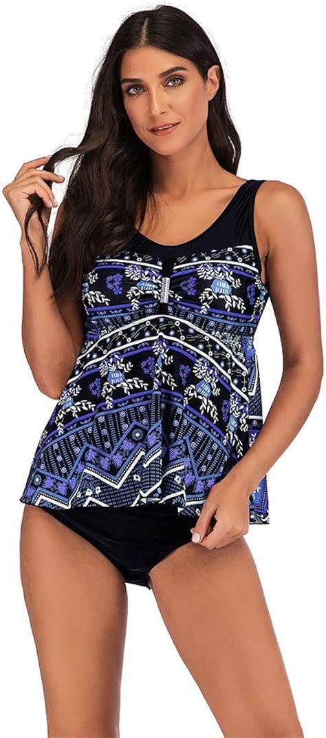 lonmei women s 2 pieces tankini sets printed casual slim plus size summer quick drying