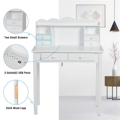 Buy Adorneve Small White Writing Desk With Hutch And Usb Ports 315