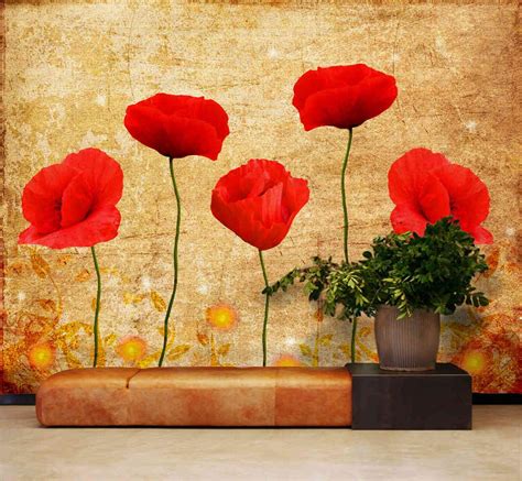 Prepasted Wallpaper Mural Wallpaper Poppy Flower Garden Wall Murals