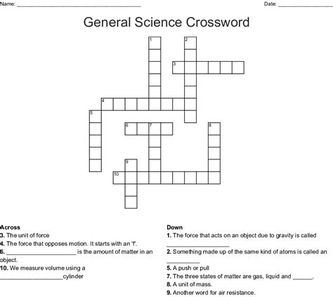 Printable Crossword Puzzles Science Printable Crossword Puzzles