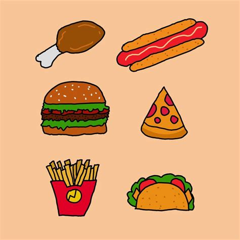 Hand Drawn Vector Design Fast Food Clipart Set 15278687 Vector Art At