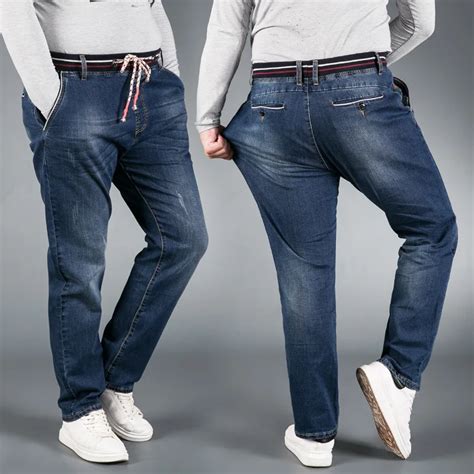 lguc h plus size elastic waist men s jeans loose straight jeans men big size men casual