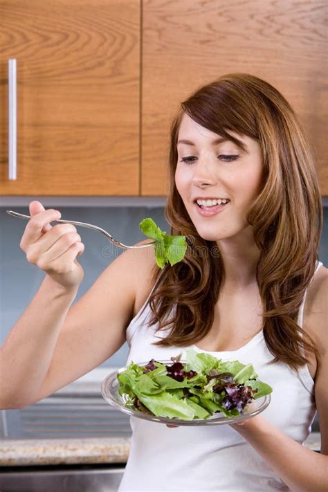 Woman Eating A Salad Stock Image Image Of Home Beautiful 10313735