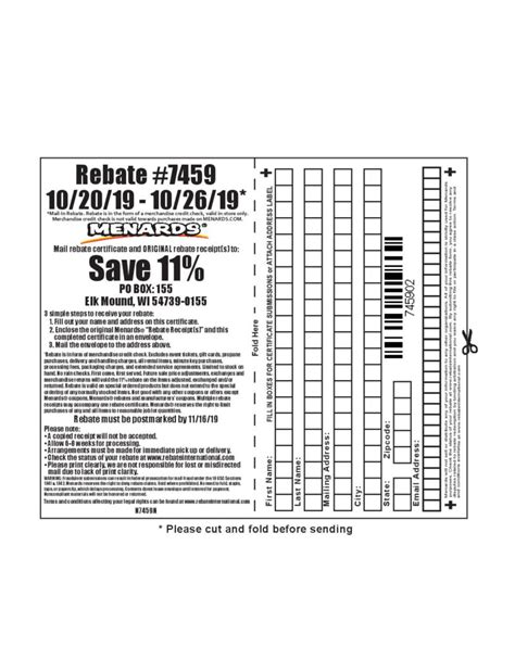 Menards Rebate Form For Purchses Before 11 Off
