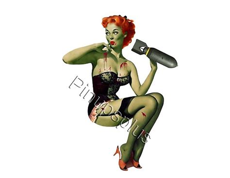 Zombie Pinup Girl Bomber Guitar Decal On White Waterslide Reverb