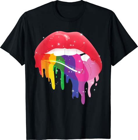 lgbt glossy rainbow gay pride dripping lips t shirt uk fashion