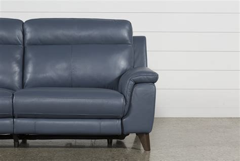 Recline at the touch of a button and charge your mobile devices with the featured usb port. Moana Blue Leather Dual Power Reclining Sofa With Usb ...