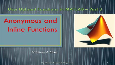 Electrical Engineering Tutorial ~ Anonymous And Inline Functions In Matlab