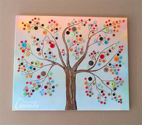 Diy Button Tree Button Tree Art Button Crafts Canvas Crafts