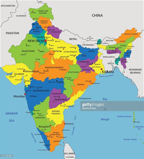 Colorful India Political Map With Clearly Labeled Layers Image