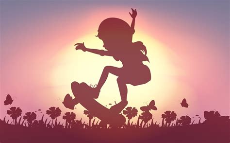 Silhouette Girl Skateboarding In Garden Download Free Vectors