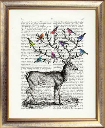 Details About Art Print On Original Antique Dictionary Page Stag Birds