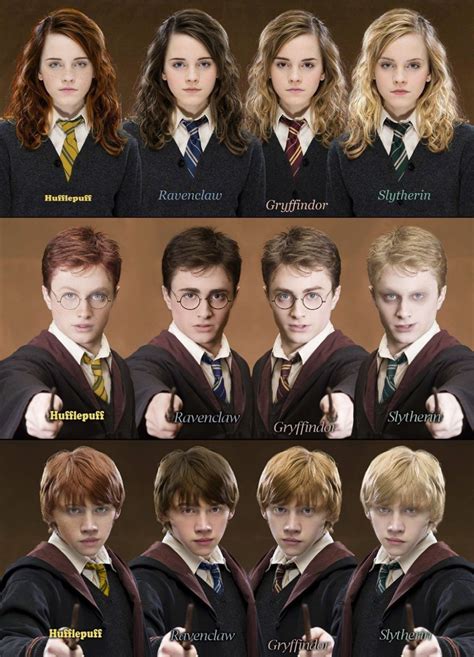 The Golden Trio As Members Of Each Of The Hogwarts Houses Personajes