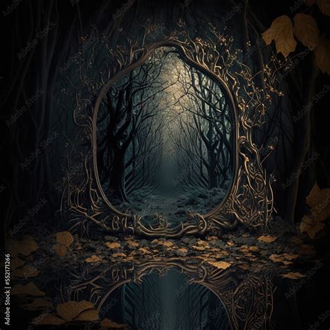 Mystical Gothic Mirror Dark Gloomy Background With Fantasy Mirror