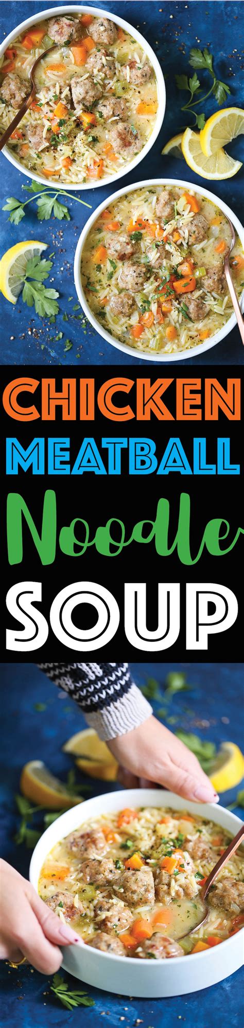 Great on it's own for lunch or spooned over rice or noodles. Chicken Meatball Noodle Soup | Recipe in 2020 | Soup ...