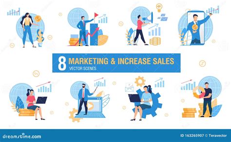 Marketing And Sales Increasing Vector Concepts Set Stock Vector