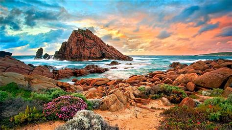 Australian Coastline Rocks Beach Nature Clouds Coast Hd Wallpaper