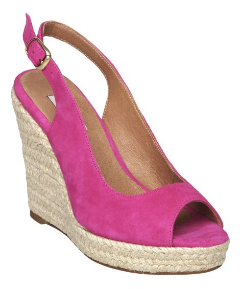 New Dune Ladies Nias Womens Fuchsia Pink Slingback Peep Toe Wedge Shoes