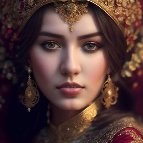 Premium Ai Image A Woman With A Gold Headdress And A Red Dress With