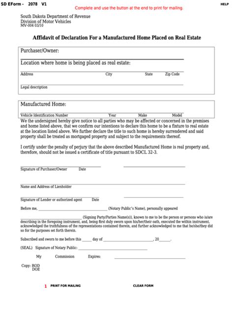 A sample blank affidavit form is what you would need to make an affidavit for any purpose. Fillable Form Mv-004 - Affidavit Of Declaration For A ...
