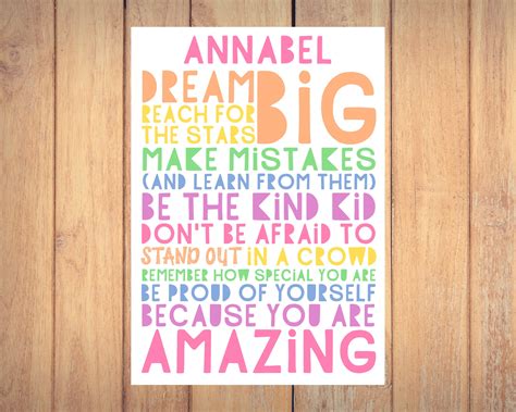 Dream Big Personalized Poster Printable Girls Wall Art Etsy Uk