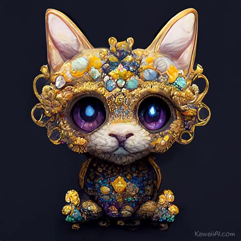 Magnificent Baroque Cat With Precious Gems Art Kawaii Ai
