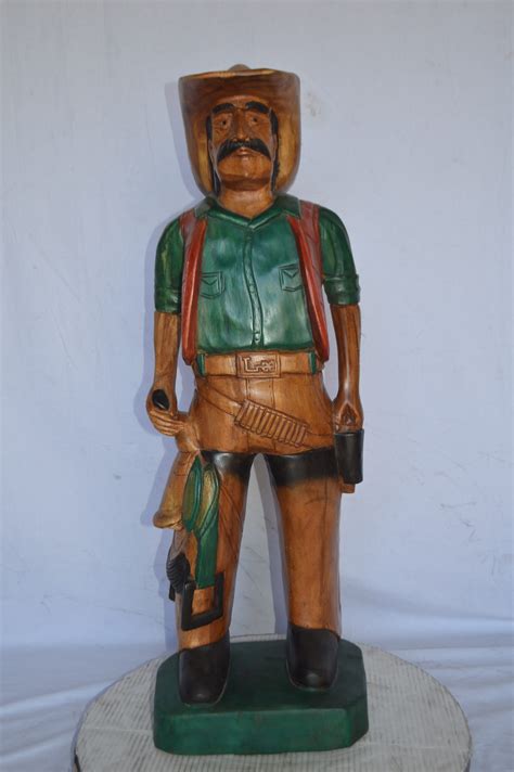 Cowboy Made Of Wood Statue Large Size 6l X 10w X 31h Nifao