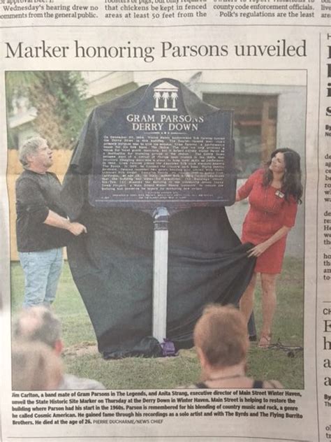 jim carlton and anita strang unveil gram parsons derry down historic marker state of florida