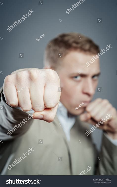 Closeup Portrait Angry Businessman Threatening His Stock Photo