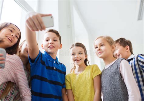 220 Group Happy Kids Taking Selfie Smartphone Stock Photos Free