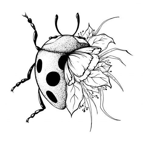 Premium Vector Ladybug With Flowers In 2023 Lady Bug Tattoo Bug