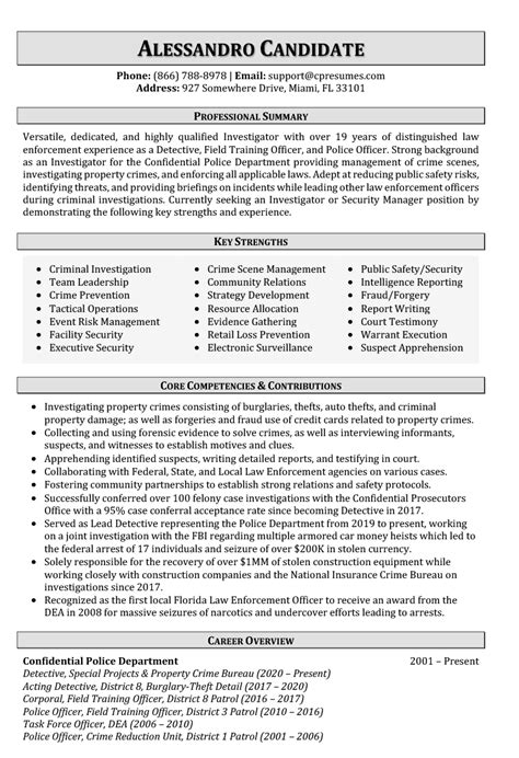 Law Enforcement Resume Sample Resume Example For Police Officers