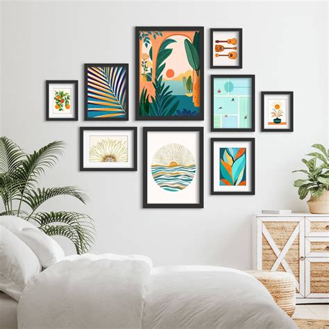 Wholesale Sunny Boho Bliss 9 Piece Framed Gallery Wall Art Set In