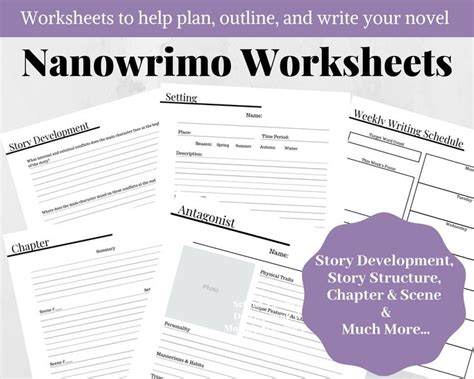 Nanowrimo 30 Day Novel Worksheets Writing Planner Novel Etsy