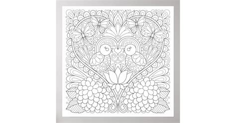 Birds In Heart Coloring Poster Colorable Poster Zazzle