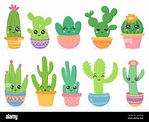 Cactus de dibujos animados. Cute suculento o planta de cactus con cara ...