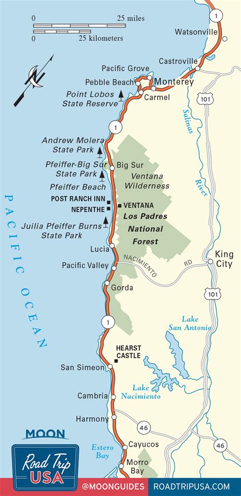 Road Trip Usa Driving Big Sur Map Pacific Coast Highway Road Trip