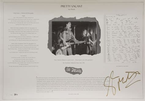 Glen Matlock Sex Pistols Autographed Pretty Vacant Poster Signed By Glen Matlock In Gold