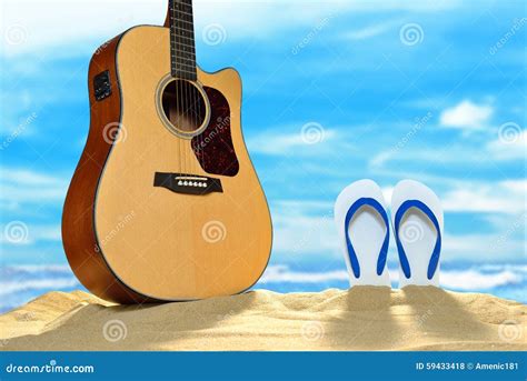Acoustic Guitar On The Beach Stock Photo Image Of Coast Equipment