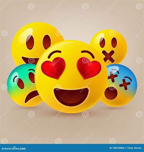Smiley Face Icons Or Yellow Emoticons With Emotional Funny Faces In