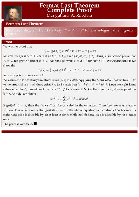 Pdf Fermat Last Theorem Complete Proof