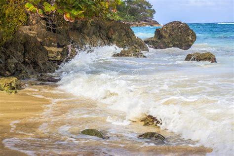 View On Waves On Beautiful Small Hidden Beach On Caribbean Sea Jamaica